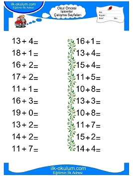 Çocuklar İçin toplam işlemi yaprak testleri 